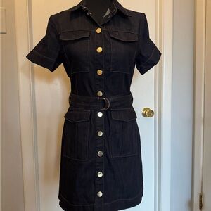 Ted Baker London Black Button-Front Short Sleeve Mini Dress with Belt